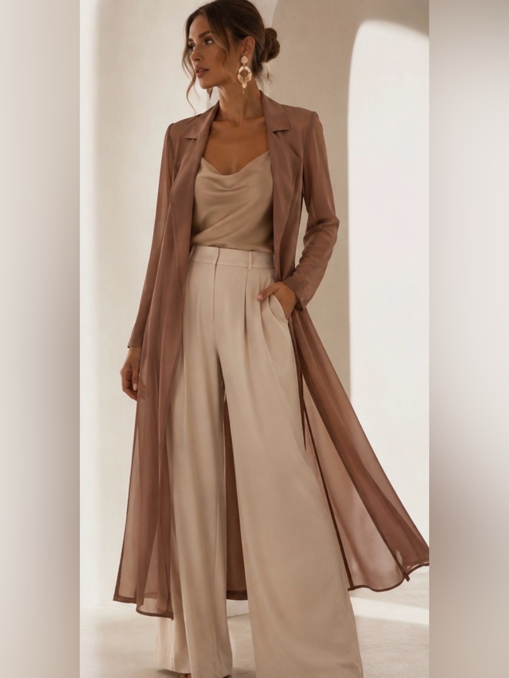 Naked  Wardrobe Caramel Sheer Duster  Longline Blazer Coat M